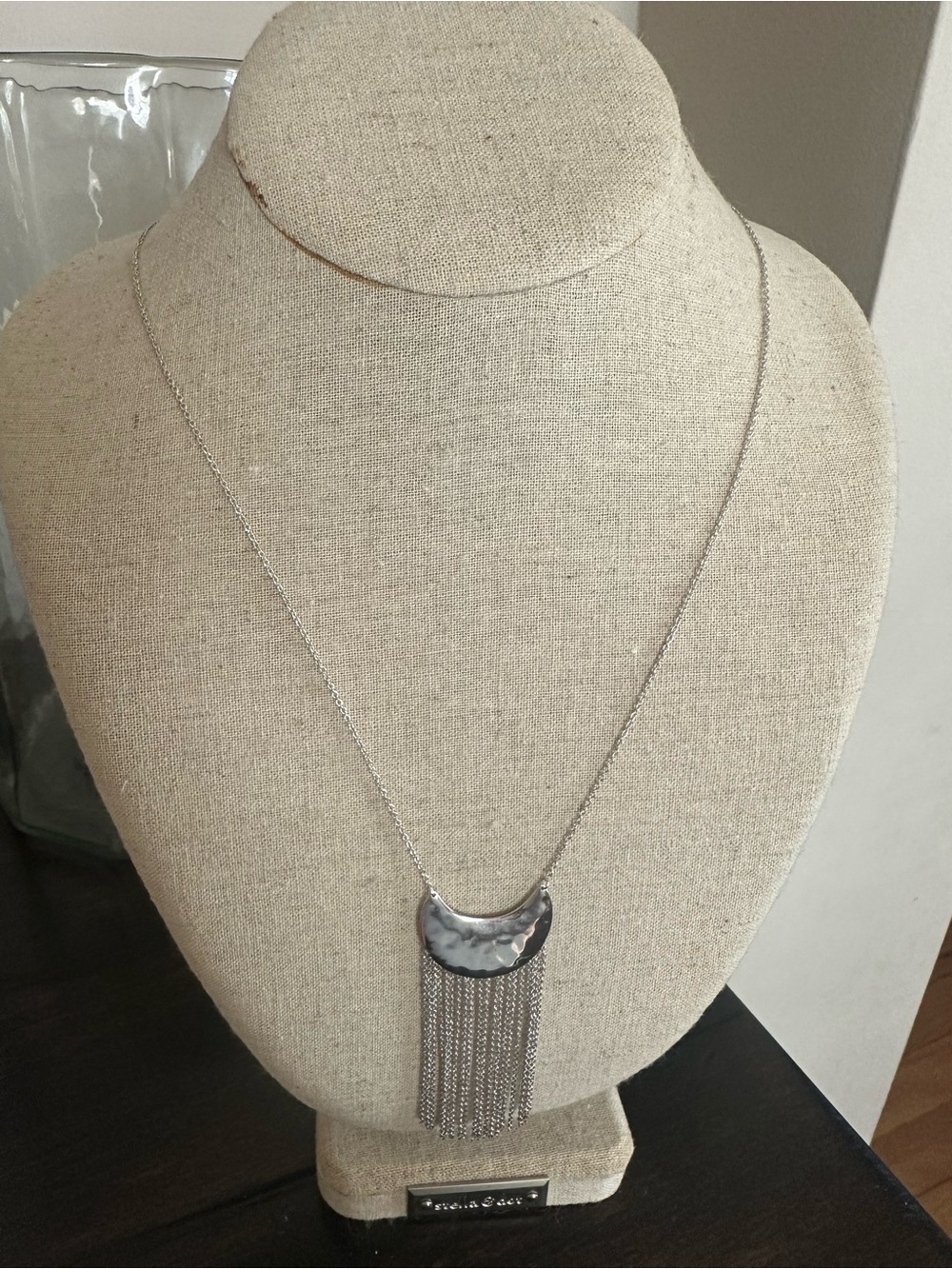 Stella & Dot Silver Hammered Crescent Fringe Necklace